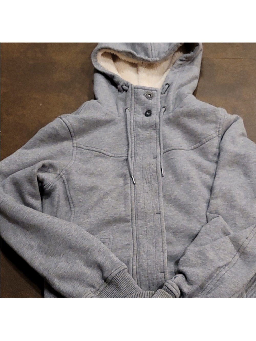 Vintage Puma Sherpa Lined Full Zip Hoodie Gray Embroidered Logo Women’s XS Y2K
